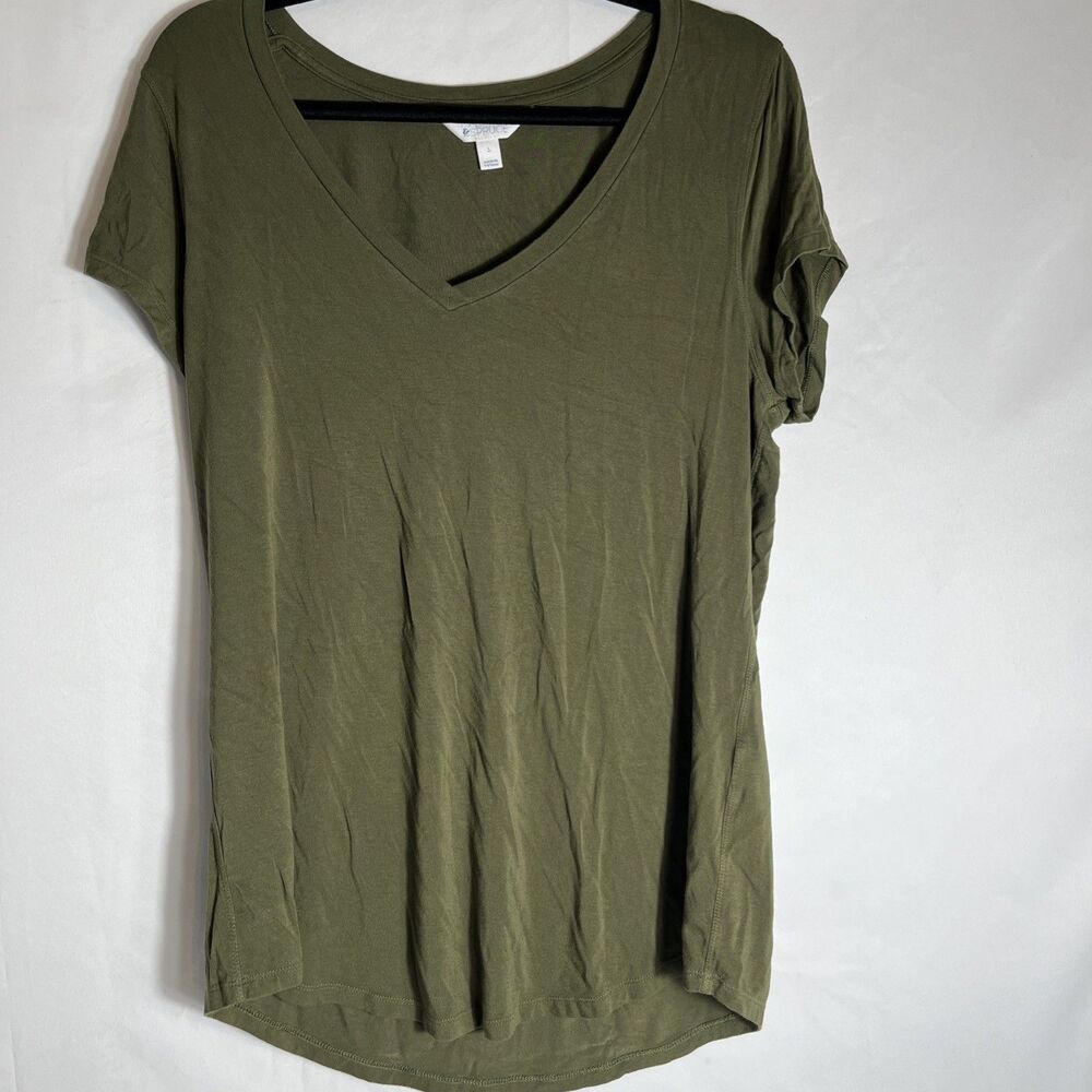 Market Spruce T-Shirt Women Large Green V Neck Lightweight Top Rayon Spandex